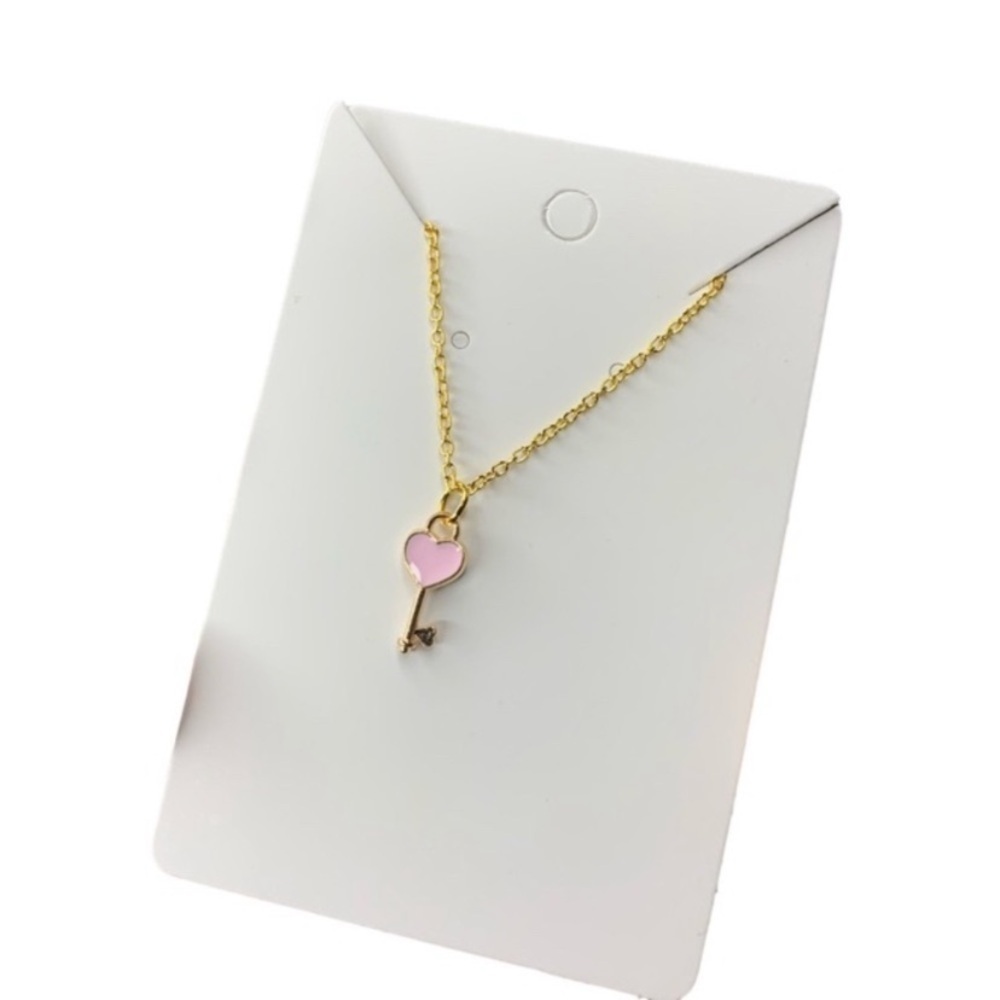 Pink key heart necklace